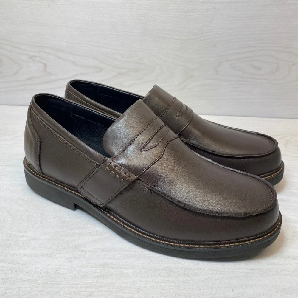 Apex Mens 13 Wide Lexington Penny Loafer LT210M Brown Leather Orthopedic Comfort